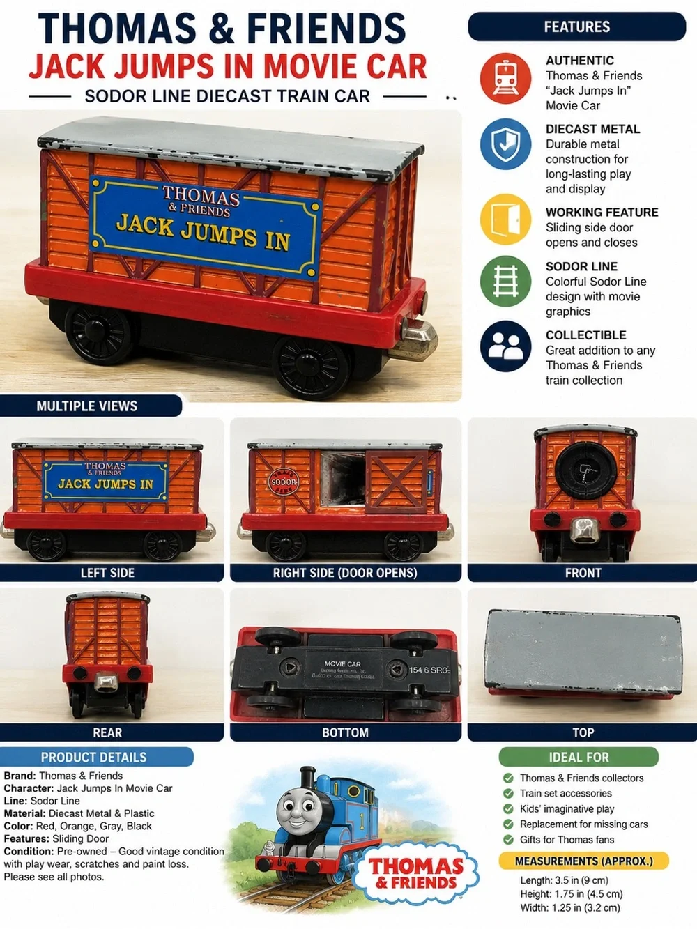 Thomas & Friends Jack Jumps In Movie Car Sodor Line Diecast Train Car Vintage